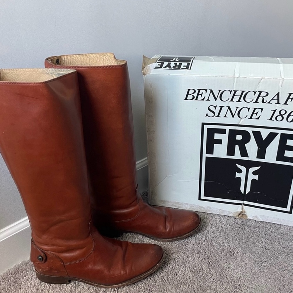 Frye Melissa button back Brown Leather Riding Boots